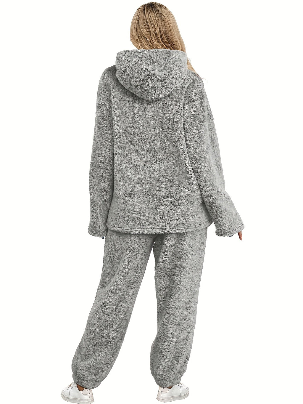 Women's Fleece Loungewear Set Shawl Collar Hoodie Trousers - 6