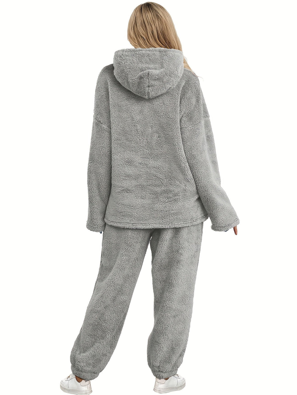 Women's Fleece Loungewear Set Shawl Collar Hoodie Trousers - 6