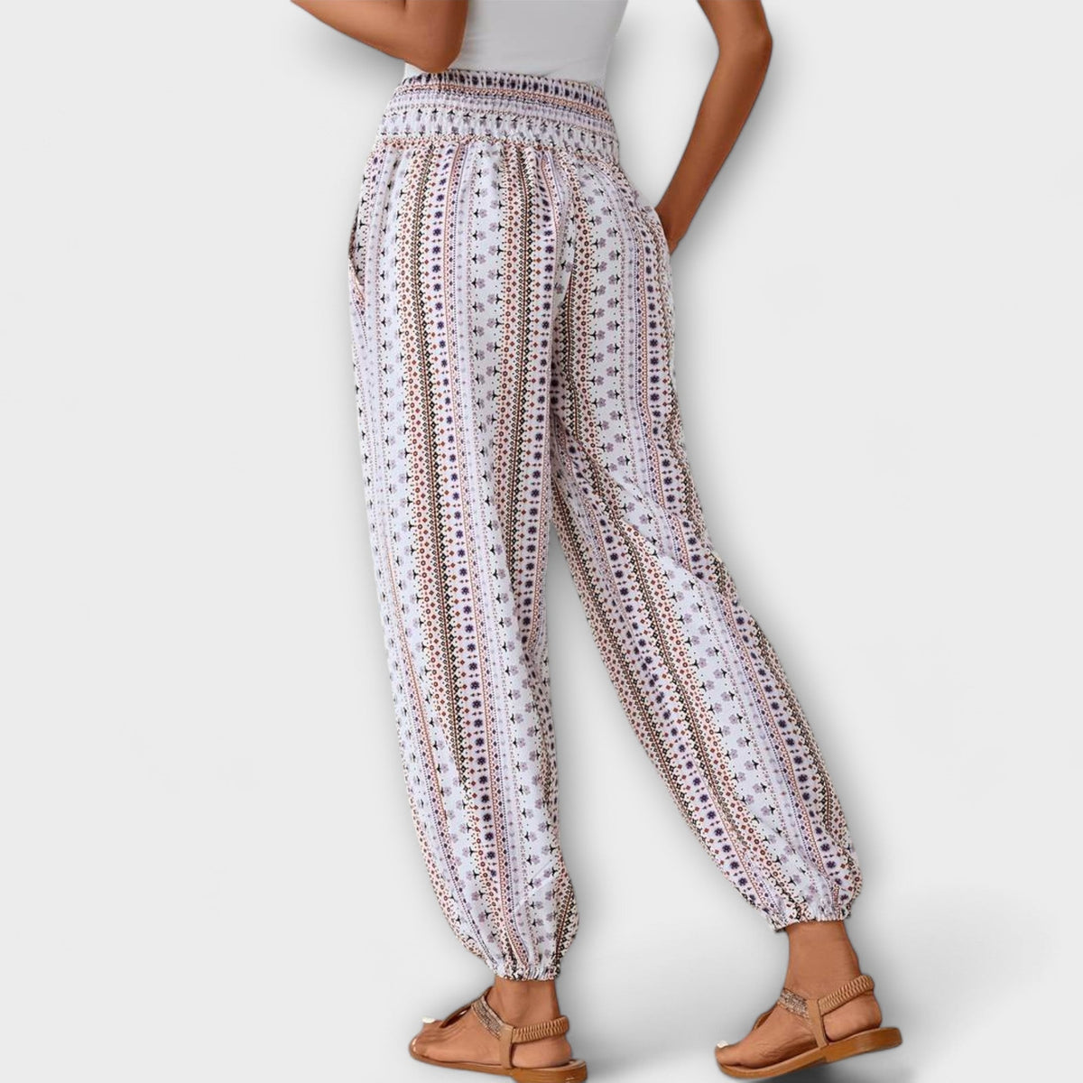 Women's Trousers with Ethnic Print - 7