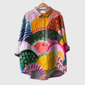 Women's Blouse Long Sleeve with Floral Print and Collar - Print 1