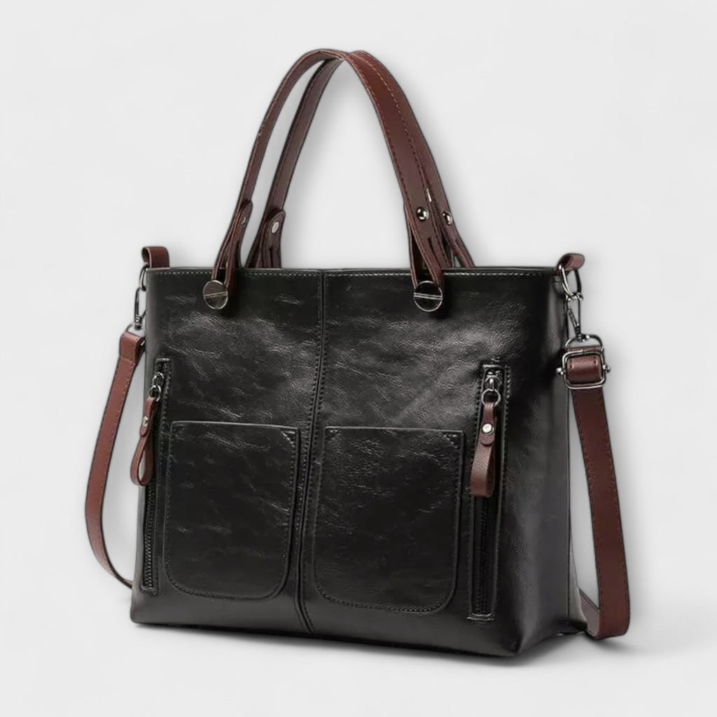 Women's Structured Tote Handbag with Front Pockets - 7