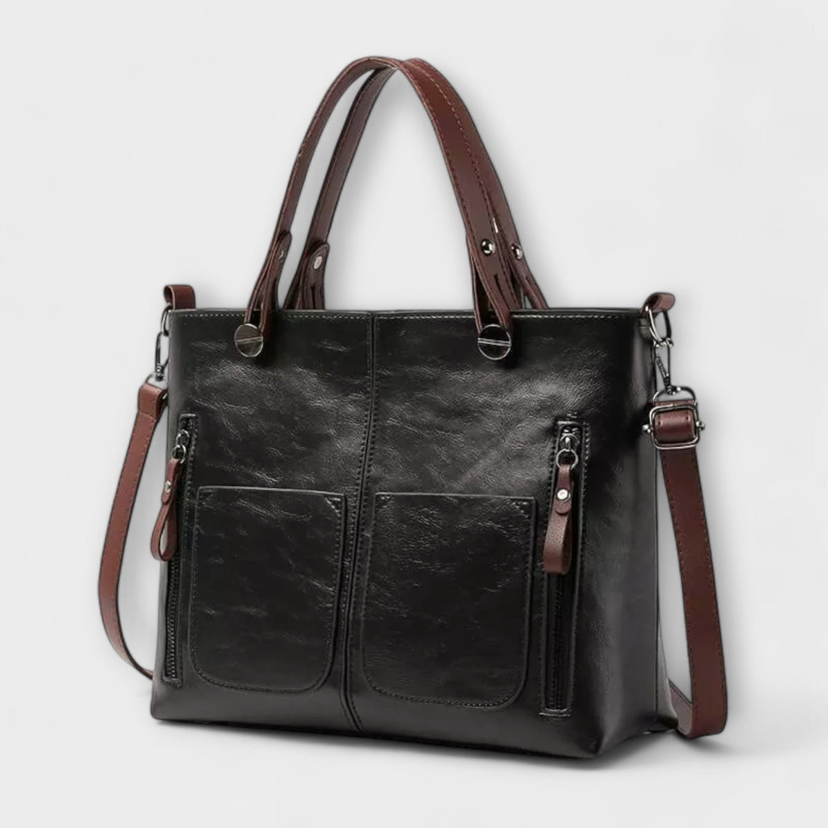 Women's Structured Tote Handbag with Front Pockets - 7