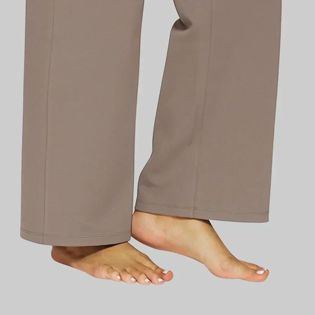 Women's Straight Leg Trousers with High Waist and Pockets - 7