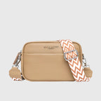 Women's Shoulder Bag with Adjustable Patterned Strap - Khaki