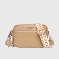 Women's Structured Crossbody Bag with Patterned Strap - Khaki