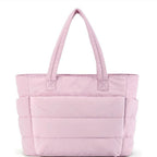 Women's Quilted Tote Bag with Padded Shoulder Straps - Pink