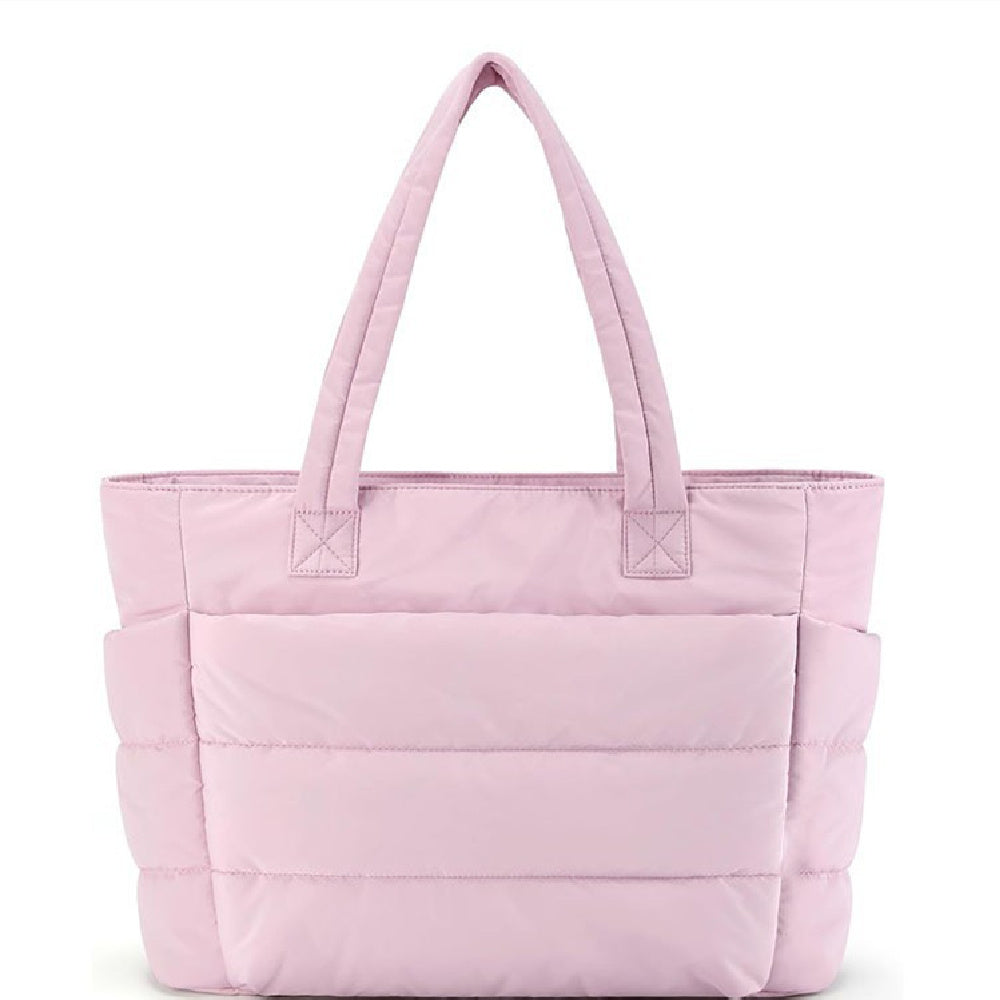 Women's Quilted Tote Bag with Padded Shoulder Straps - Pink