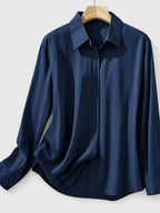 Women's Long Sleeve Shirt with Collar and Curved Hem - 5