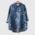 Women's Blouse Long Sleeve with Collar and Chest Pocket - Blue