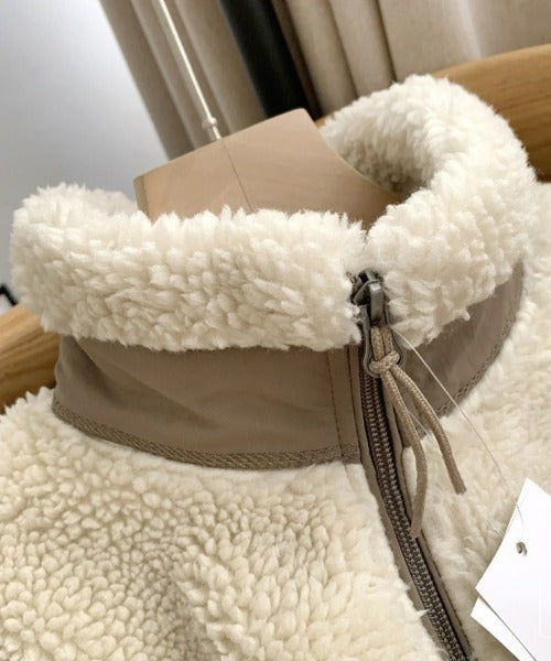 Women's Teddy Coat with High Collar and Zip Pocket - 13