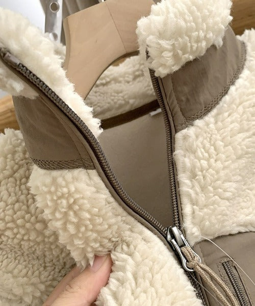 Women's Teddy Coat with High Collar and Zip Pocket - 14