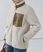 Women's Teddy Coat with High Collar and Zip Pocket - 2