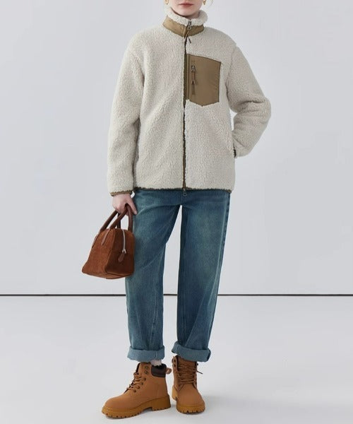 Women's Teddy Coat with High Collar and Zip Pocket
