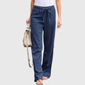 Women's Trousers Wide Leg with Tie-Waist - Dark Blue