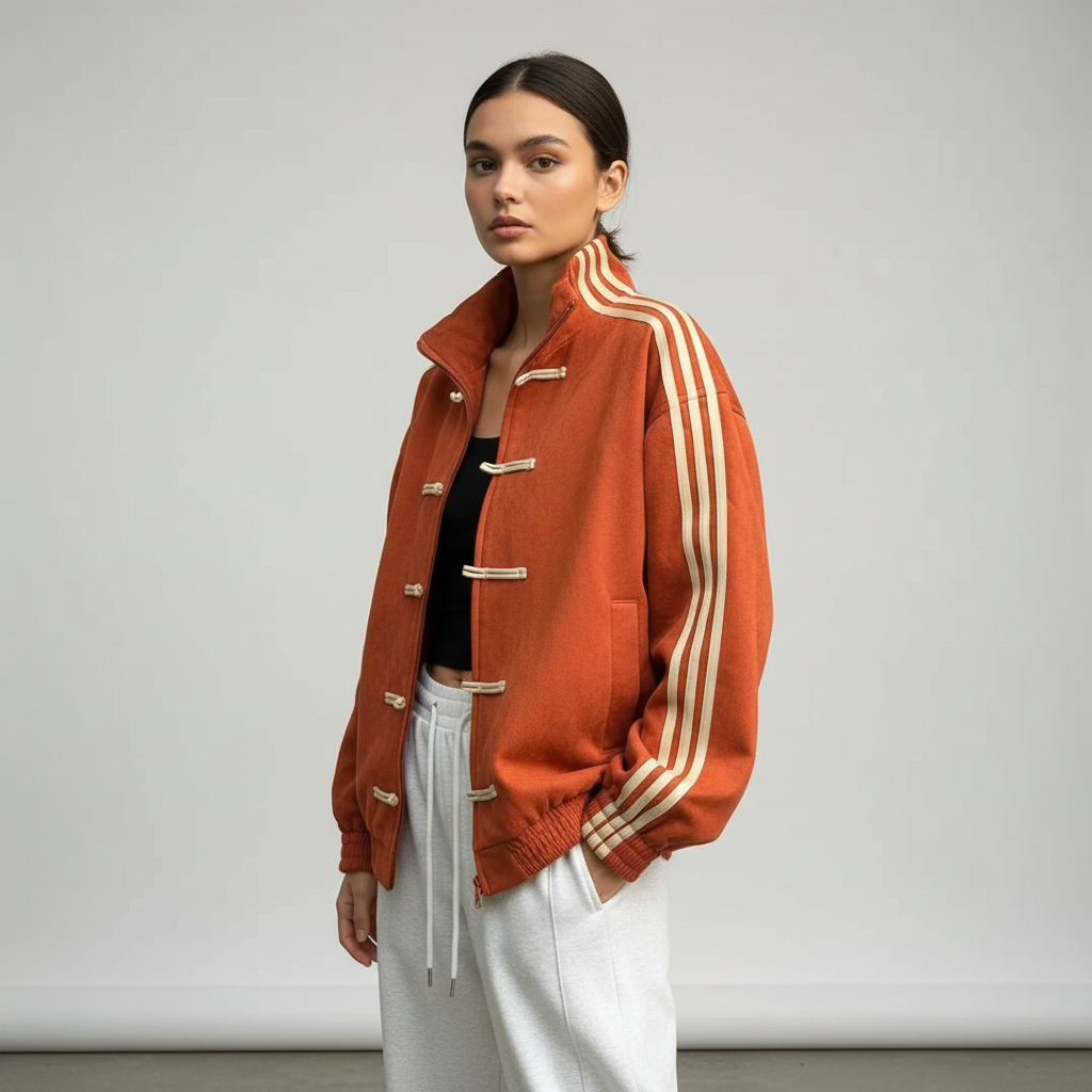 Women's Track Jacket with Button Loops and Contrast Stripes - 11