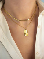 Rectangle Charm Necklace with Sunburst Pendant - 5