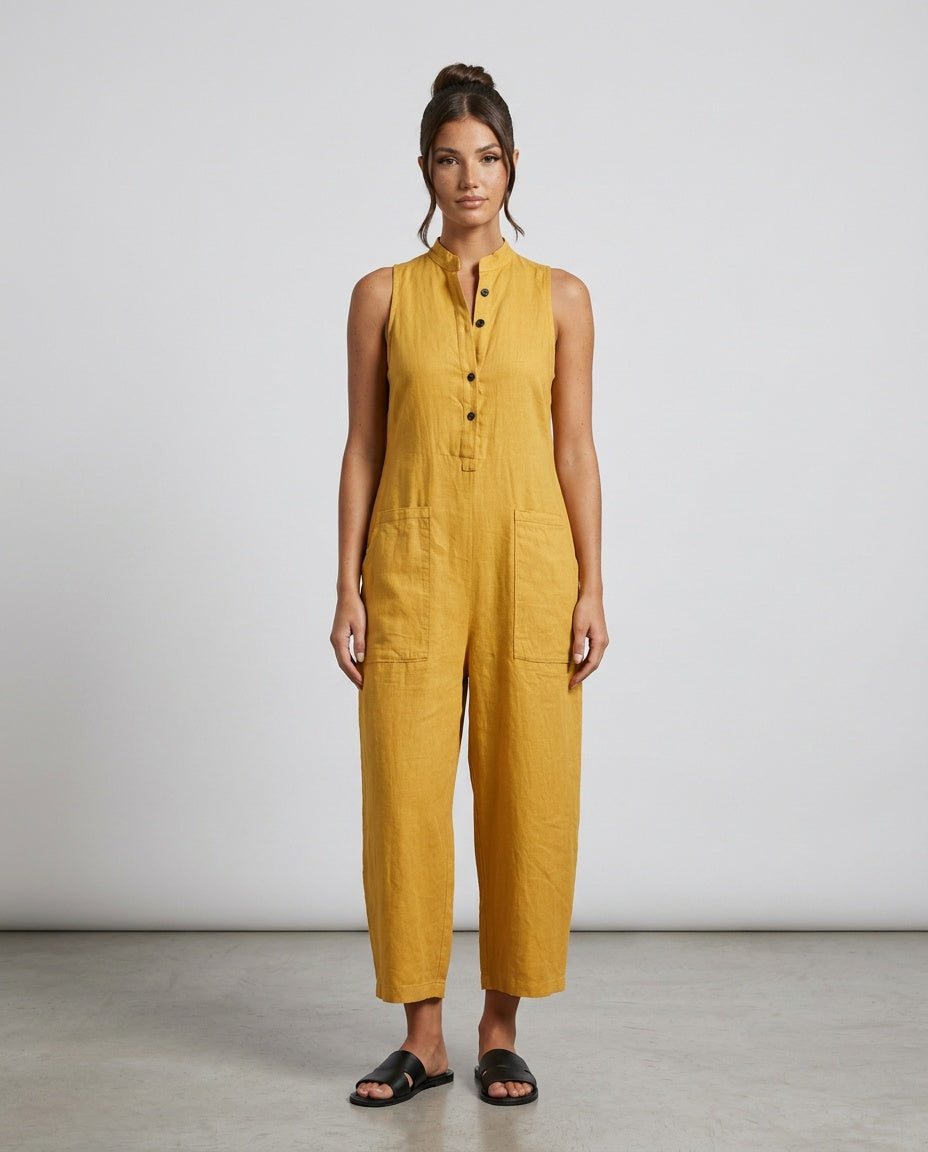 Women's Sleeveless Jumpsuit with Stand Collar and Wide Leg - 10