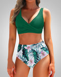 Wrap Top High-Waist Bikini Set - Green