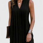 Women's Sleeveless Dress with V-Neck and Pleated Detail - 3