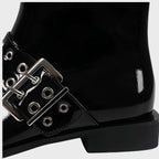 Women's Chunky Mid-Heel Zipper Biker Boots with Buckle Detail - 9
