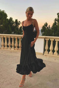Women's Sleeveless Occasion Dress with Ruffle Hem and A-Line Silhouette - Black