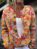 Women's Cardigan Buttoned with Floral Print - Multicolour