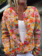 Women's Cardigan Buttoned with Floral Print - Multicolour