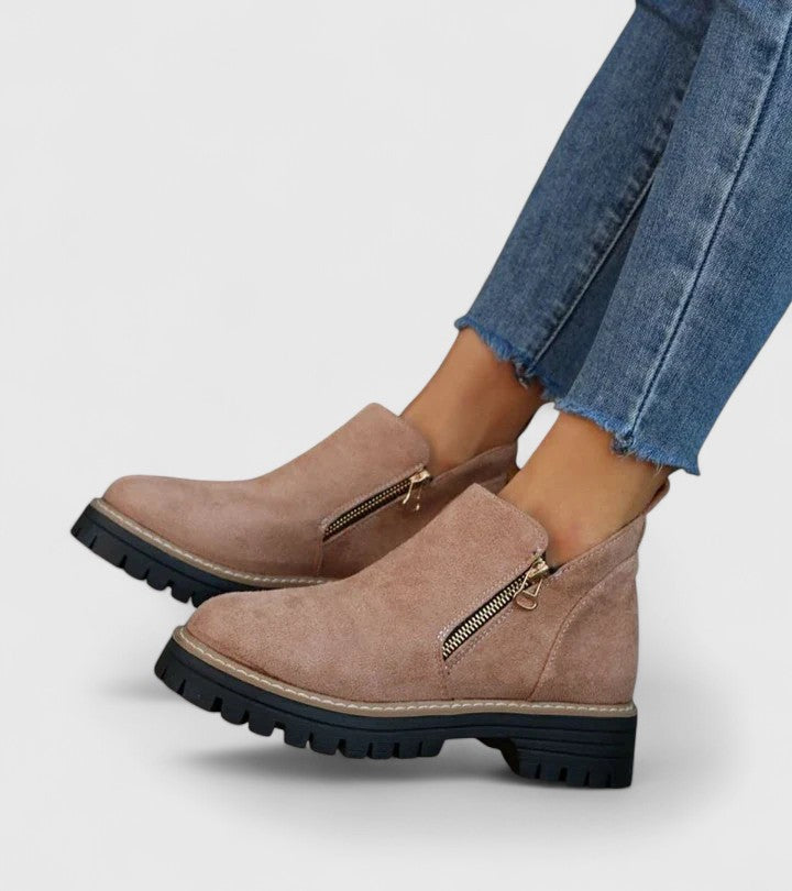 Women's Ankle Boots with Zip Detail and Chunky Sole - 11