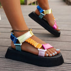 Women's Platform Sandals with Adjustable Straps and Chunky Sole - 6