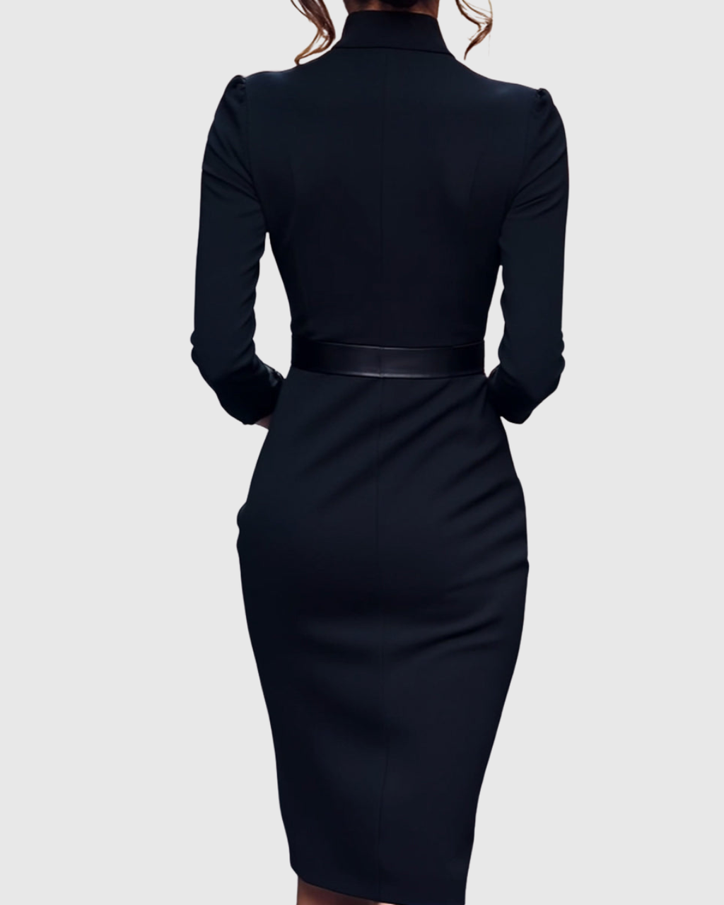 Women's Pencil Midi Dress with Wrap Neckline and Three-Quarter Sleeves - 6