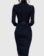Women's Pencil Midi Dress with Wrap Neckline and Three-Quarter Sleeves - 6