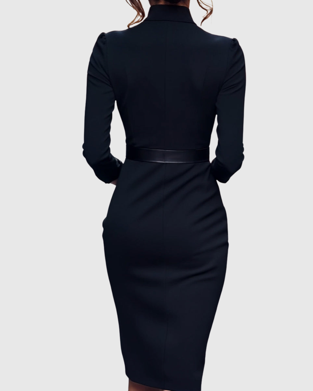 Women's Pencil Midi Dress with Wrap Neckline and Three-Quarter Sleeves - 6