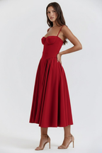 Women's Midi Dress Sleeveless with Sweetheart Neckline and A-Line Skirt - 14
