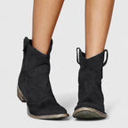 Women's Ankle Boots Western Style with Wide Heel - Black