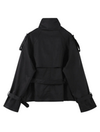 Women's Cropped Trench Coat with Double-Breasted Buttons and Belt - 9