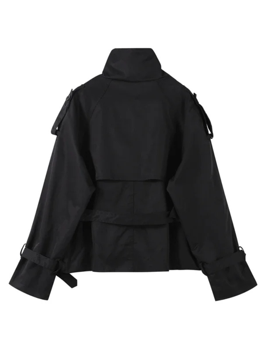 Women's Cropped Trench Coat with Double-Breasted Buttons and Belt - 9