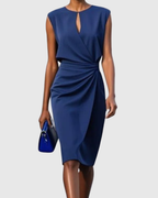 Women's Sleeveless Dress with Keyhole Neckline and Ruched Waist - Dark Blue