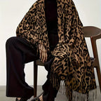 Women's Winter Scarf with Fringed Edges and Leopard Print - 7
