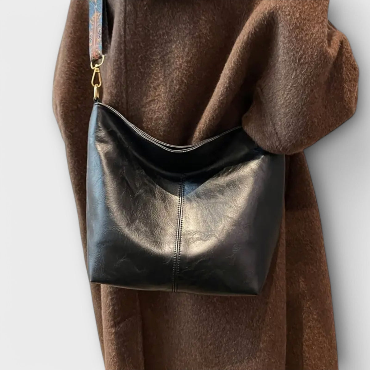 Women's Vintage Style Slouchy Shoulder Bag with Embroidered Strap - 6