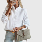 Women's Long Sleeve Blouse with Ruffle Trim and Button Front - 12