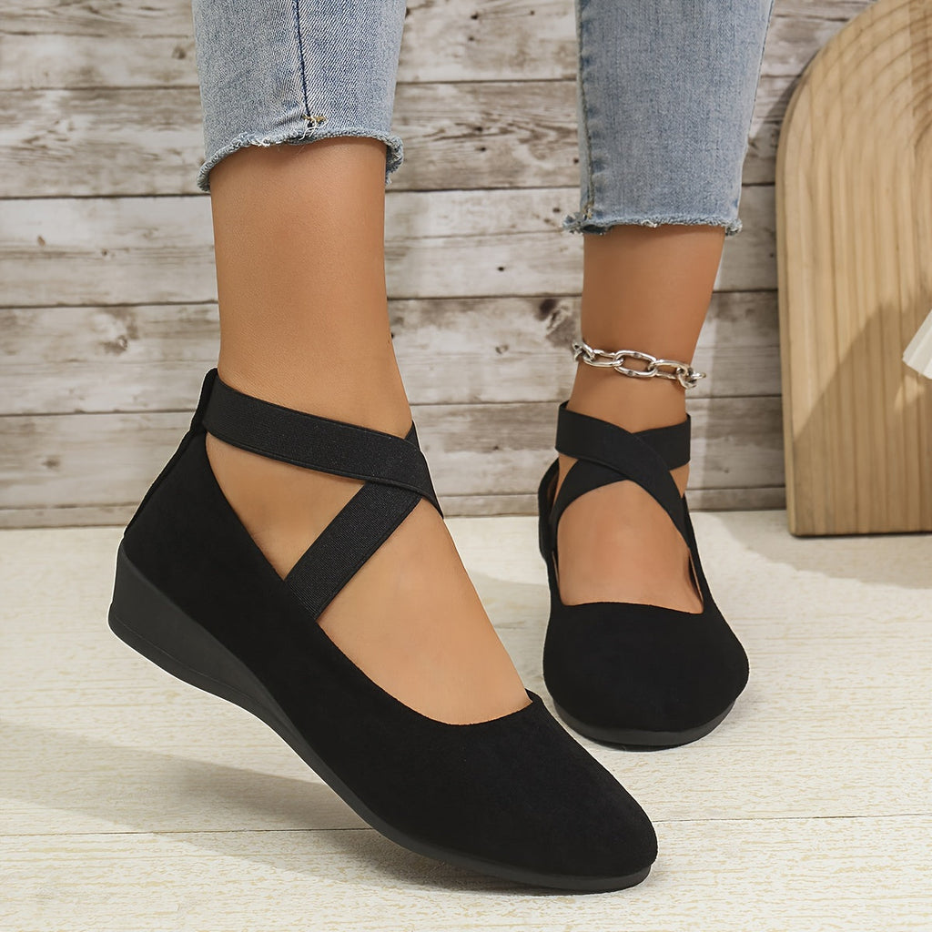 Women's Mary Jane Ballet Flats with Elastic Crossover Straps - 5