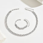 Women's Diamante Necklace and Bracelet Set with Leaf Link Design - 13