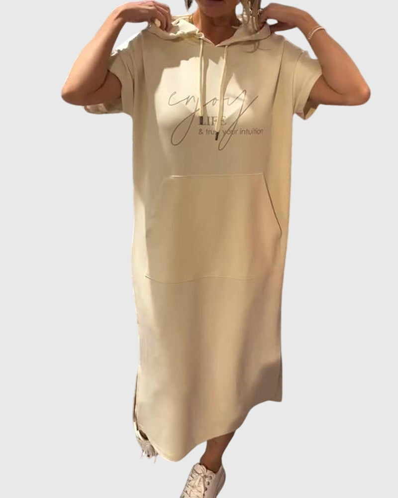 Women's Hooded Dress Short Sleeve with Kangaroo Pocket - 8