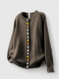Women's Cardigan Long Sleeve with Decorative Buttons - Brown