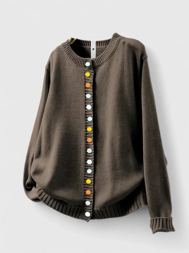Women's Cardigan Long Sleeve with Decorative Buttons - Brown