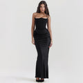 Women's Evening Dress Strapless with Corset Bodice and Draped Skirt - Black