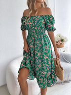 Women's Floral Dress with Frill Hem and High Waist - 5