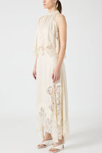 Women's Satin Lace-Trim Top and A-Line Slit Skirt Set - 12