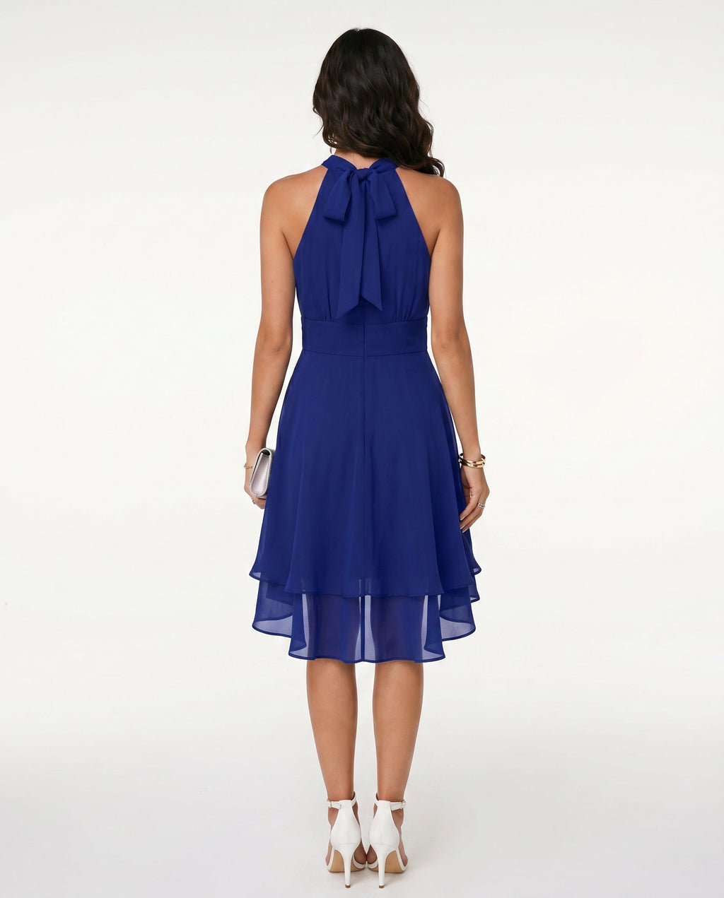 Women's Halter Dress Sleeveless with Ruffle Hem and Flared Skirt - 11