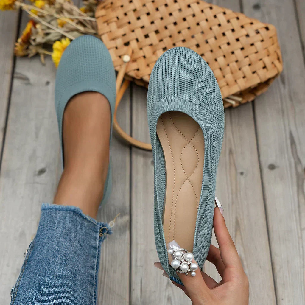 Women's Slip-On Flats with Stretch Knit Upper and Cushioned Sole - 10